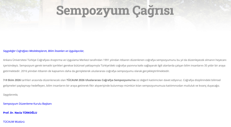 Sempozyum Çağrısı: TÜCAUM 2026 Uluslararası Coğrafya Sempozyumu